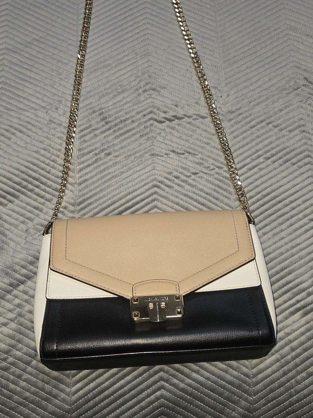 Luxury Tricolor Leather Shoulder Bag - Beige, White & Black